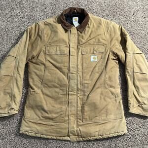 Carhartt Duck Canvas Jacket Mens 2XL Tall‎ Brown Corduroy Collar Quilt Lined